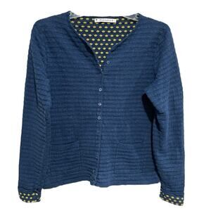 Twee Mansted Womens Textured Knit Cardigan Sweater Size Medium Blue Polka Dots